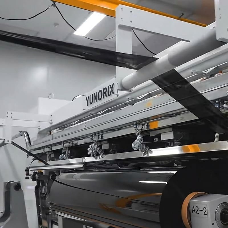 High-tech manufacturing facility with precision coating equipment